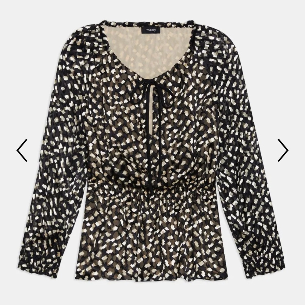 Theory Black and Cream Patterned Blouse